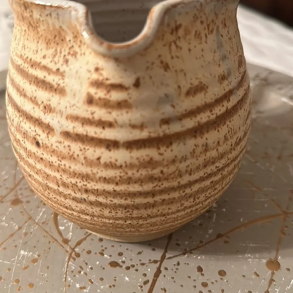 Vintage Handmade Pottery Milk or Cream Light Brown Cream in Color Mid Size Jug